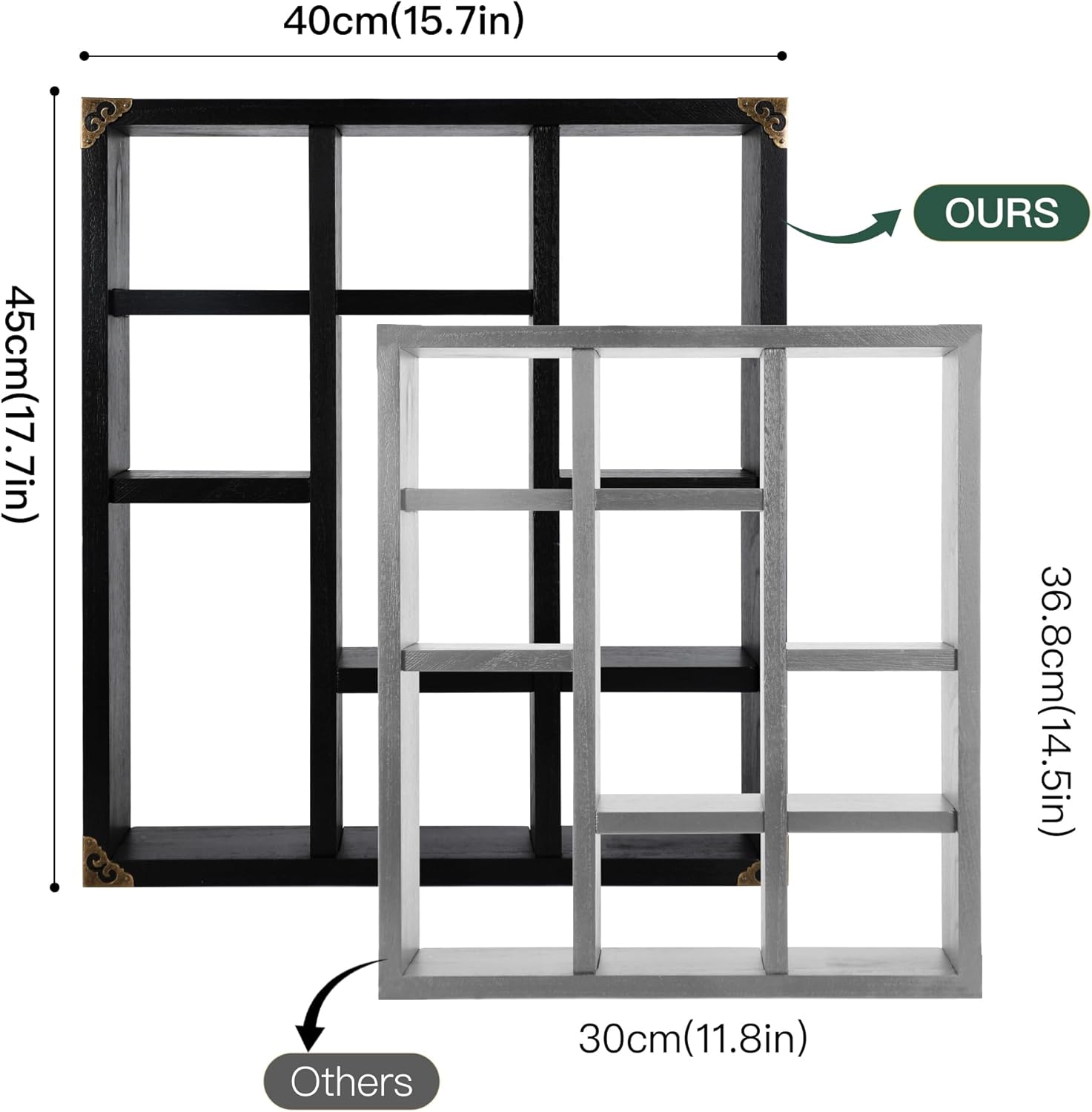 MITREL 177x157-Inch Shadow Box Shelf Set of 2 Classic Black