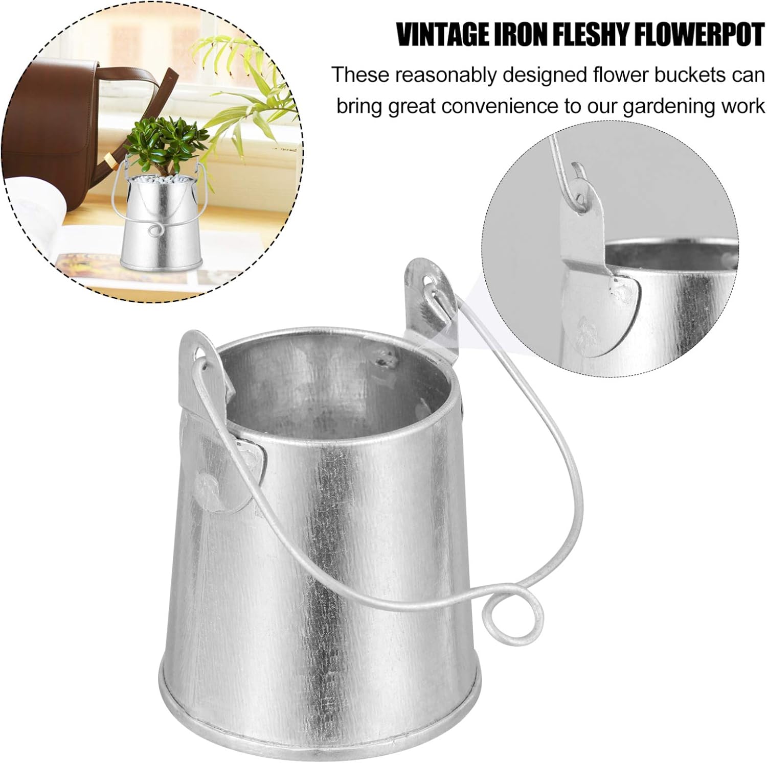 EXCEART 3pcs Retro Iron Flower Bucket Plant Container with Handle