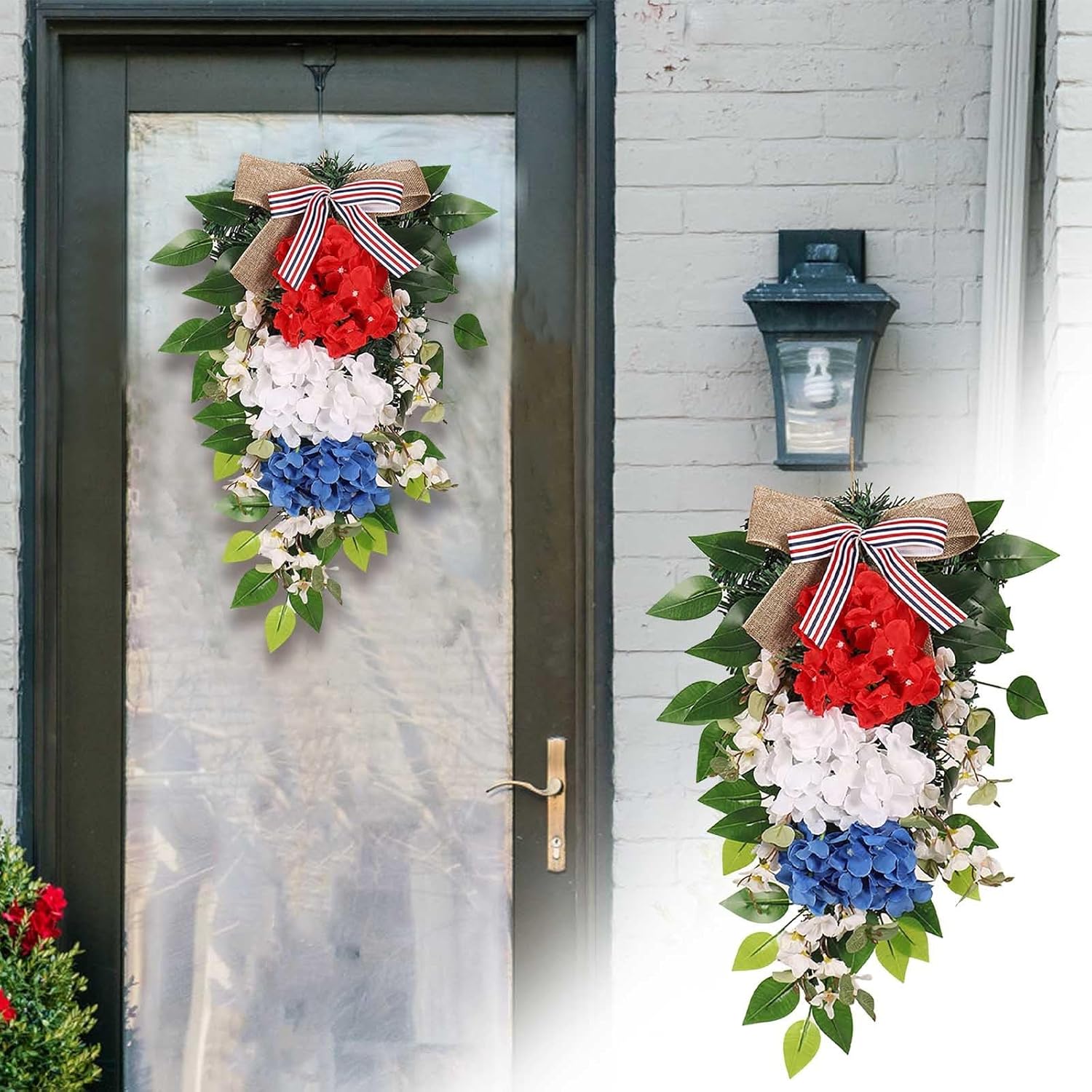197inch Patriotic Teardrop Wreath Red White Blue Hydrangea