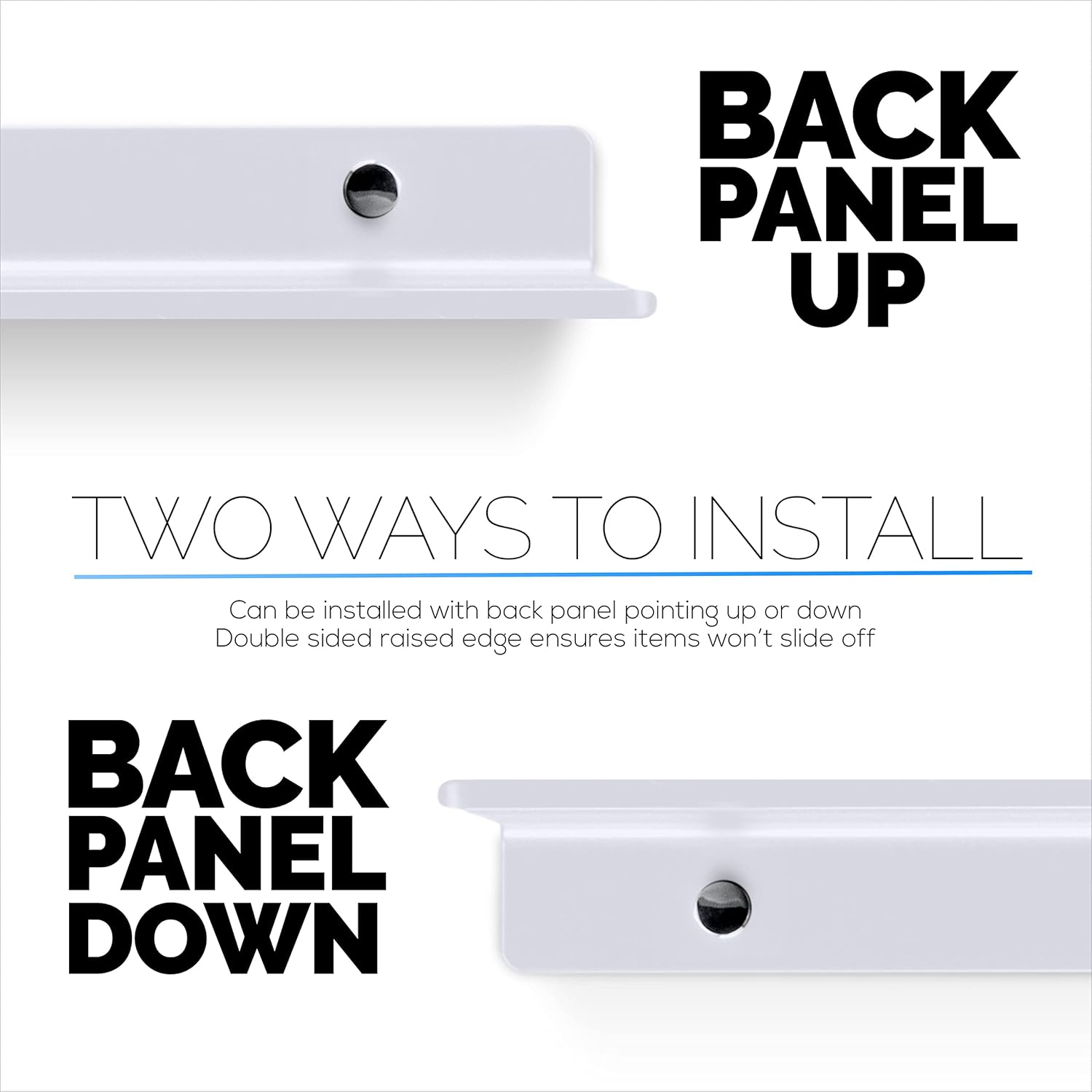 BRAINWAVZ Floating Metal Wall Shelf 2-Pack White