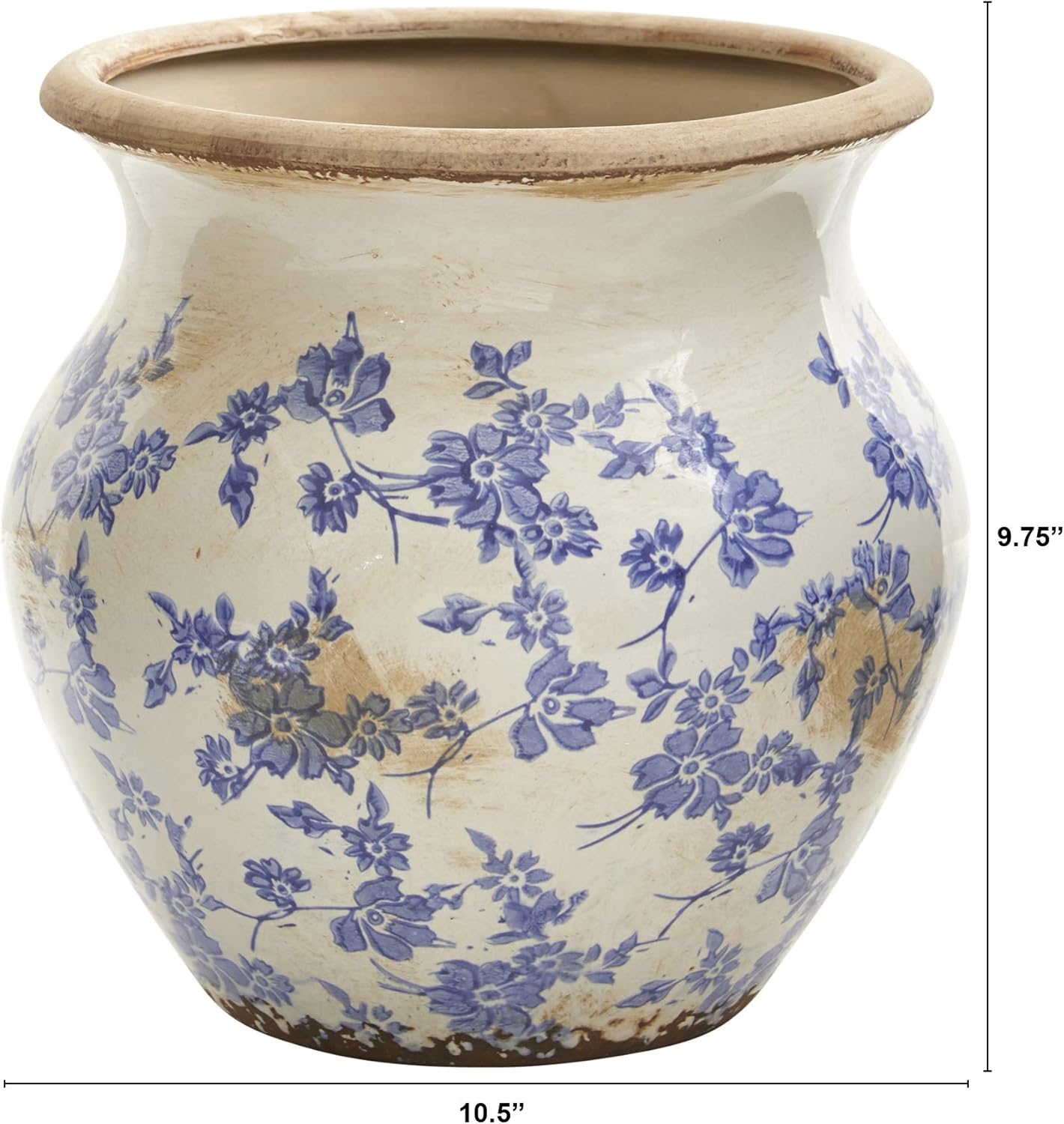 Nearly Natural 105in Tuscan Ceramic Blue Scroll Urn Vase