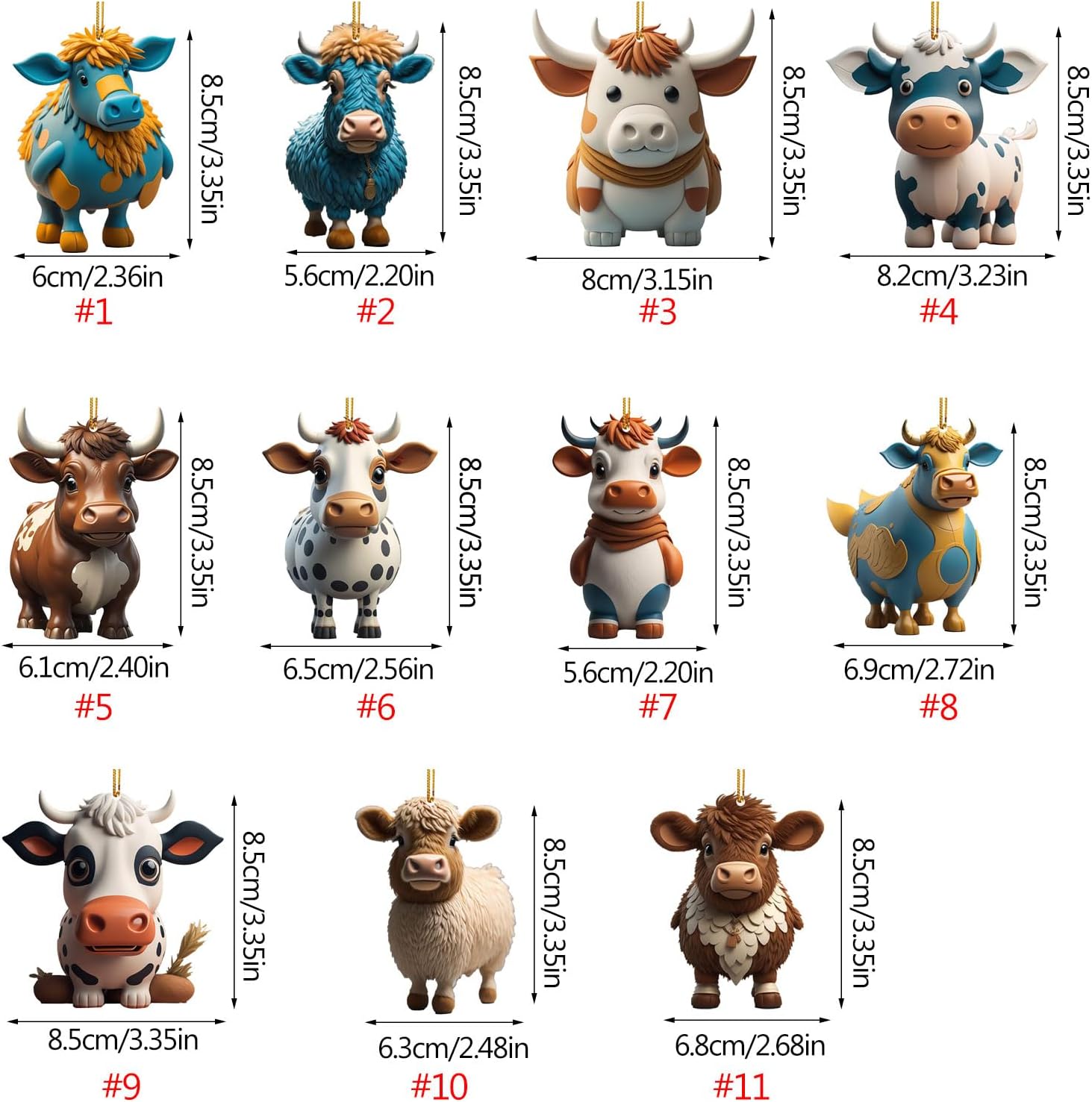 Lanema Playful 3D Cartoon Cow Car Pendant Decorations
