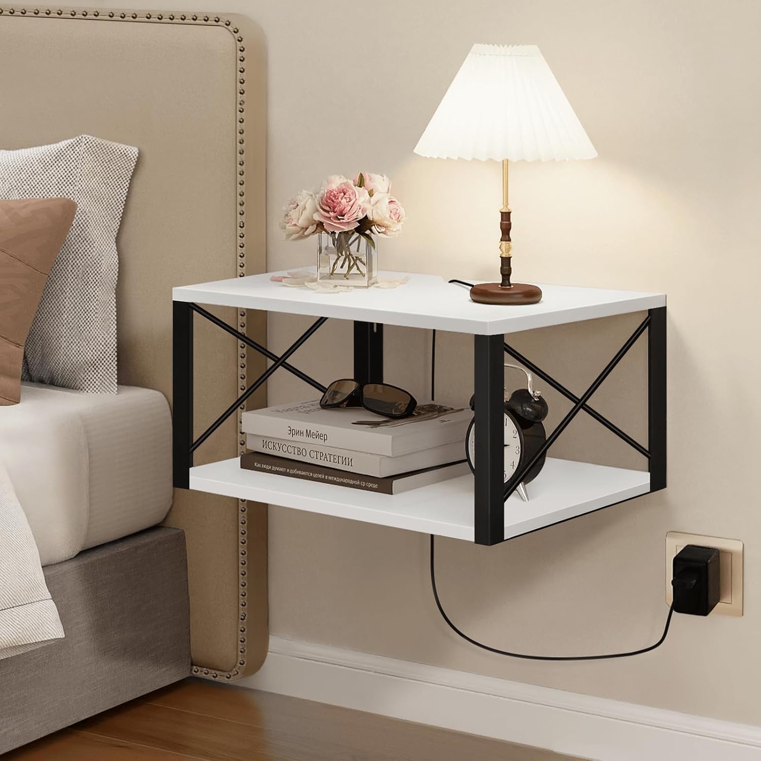 Homode Floating Night Stand White Modern Wall Mount Shelf