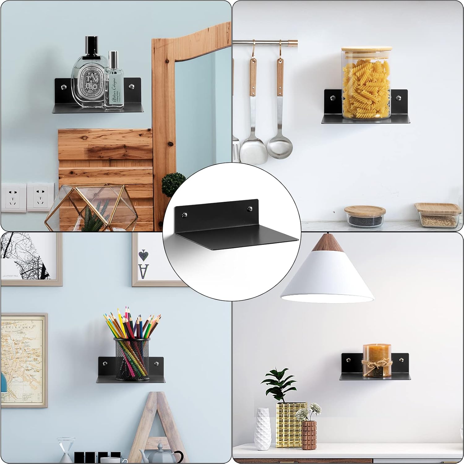 ELSKERHOME Small Floating Shelf Set of 2 Black Metal Book Shelves