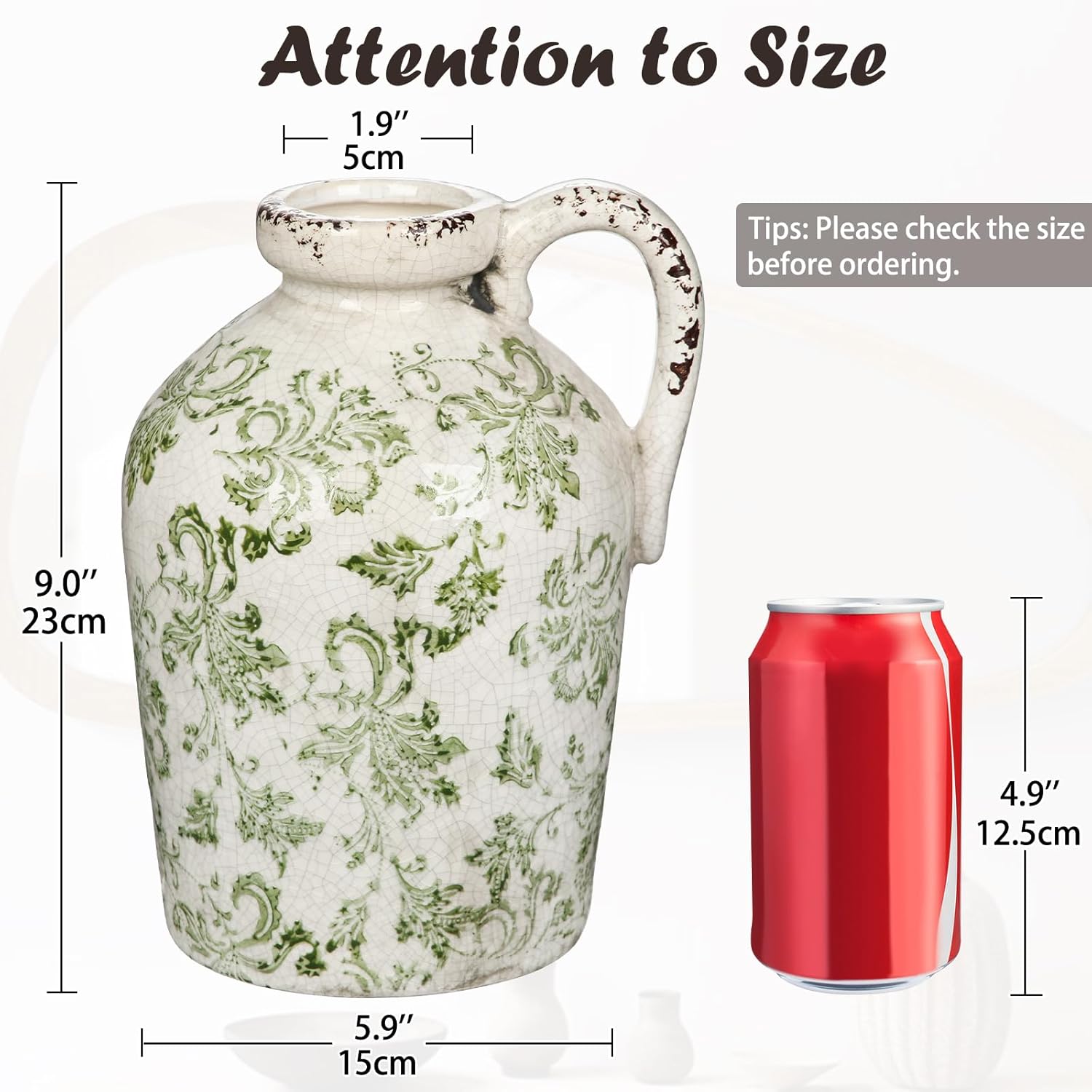 9 Inch Ceramic Green and White Vase for Centerpieces