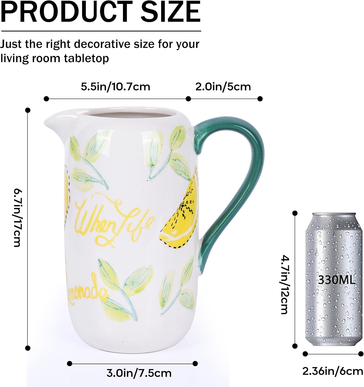 Floral Ceramic Pitcher Vase with Handle