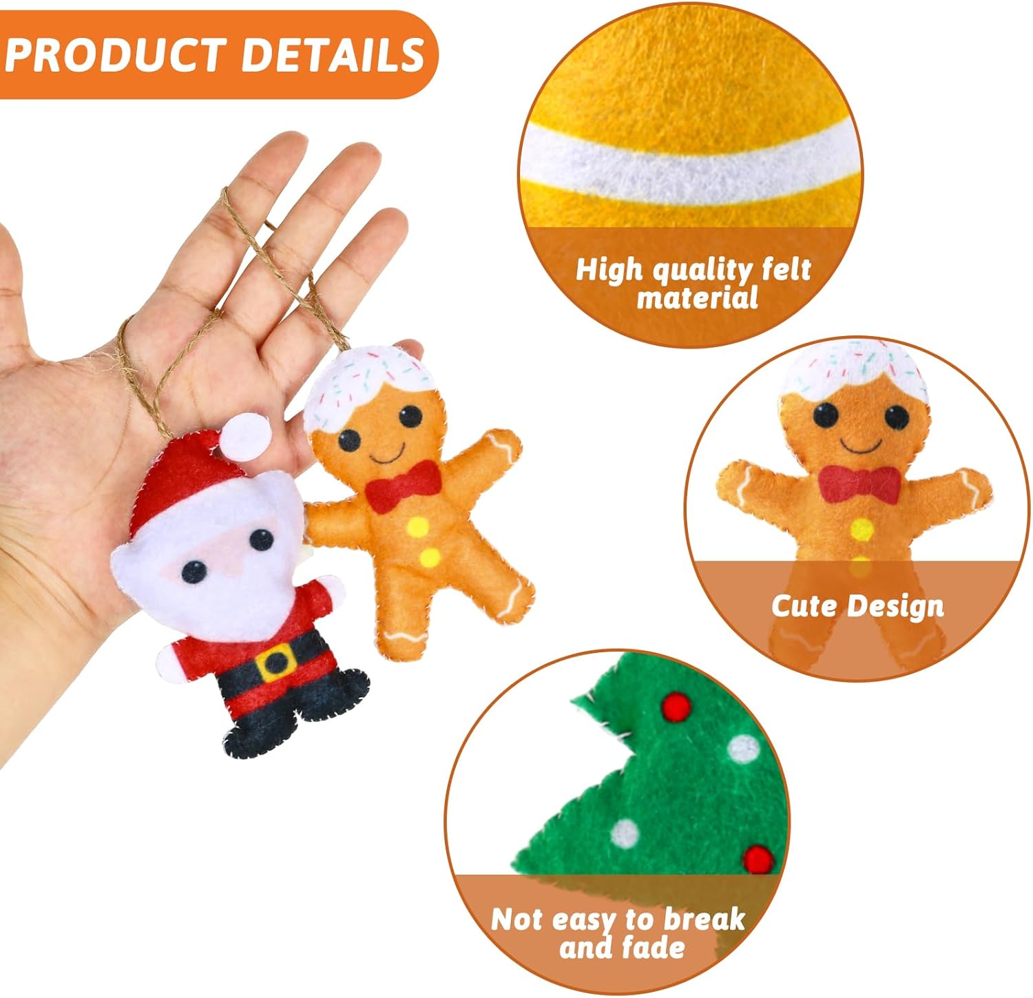Whaline 8Pcs 3D Felt Christmas Ornament Set