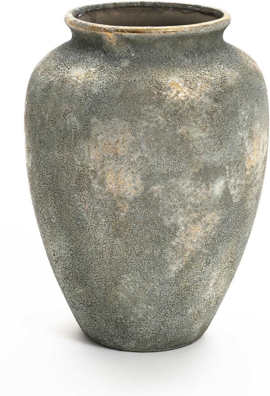 LuxenHome Rustic Ceramic Floor Vase with Gold and Brown Accents