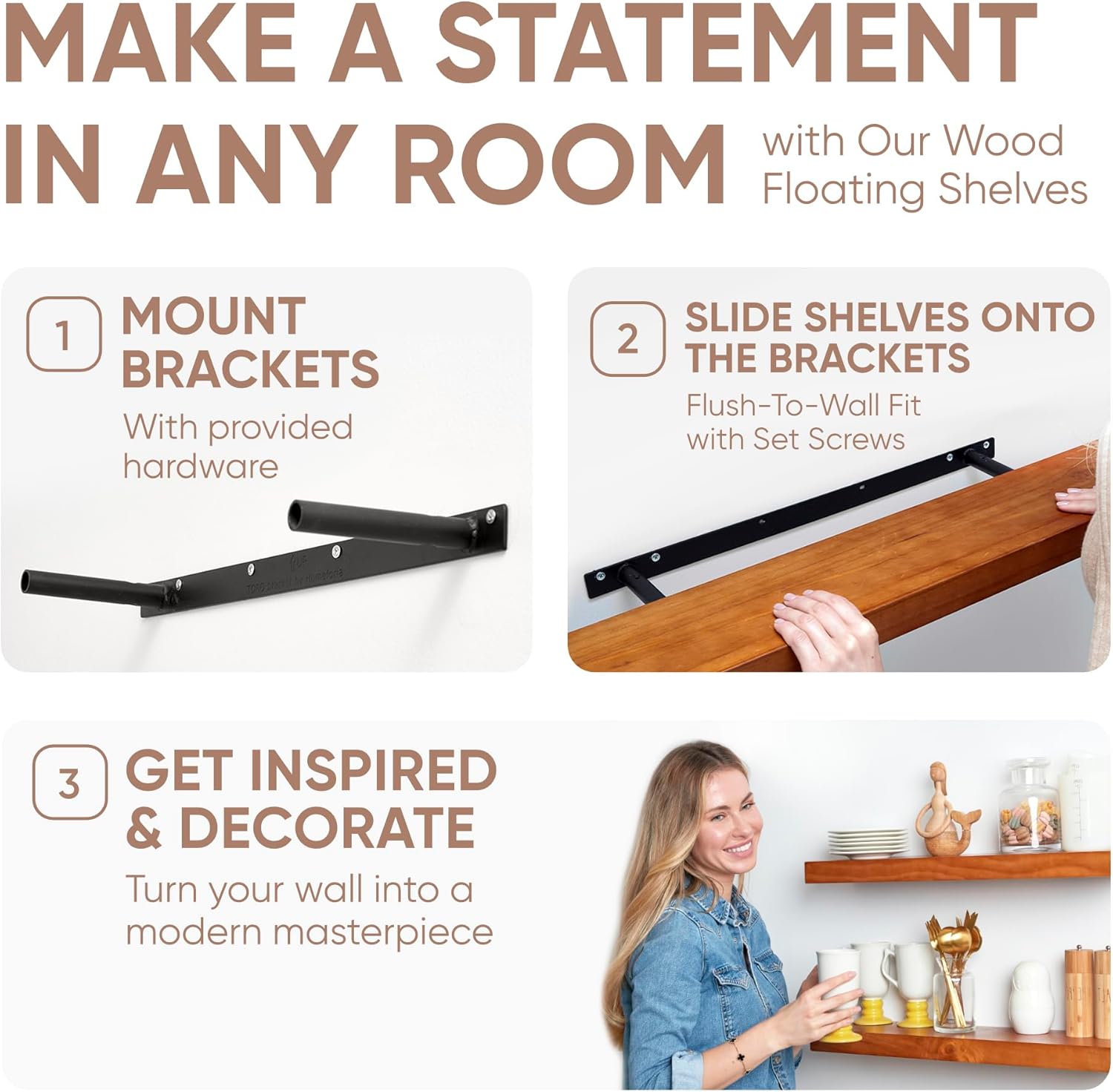 Homeforia 60 Inch Floating Honey Oak Shelves Set of 2