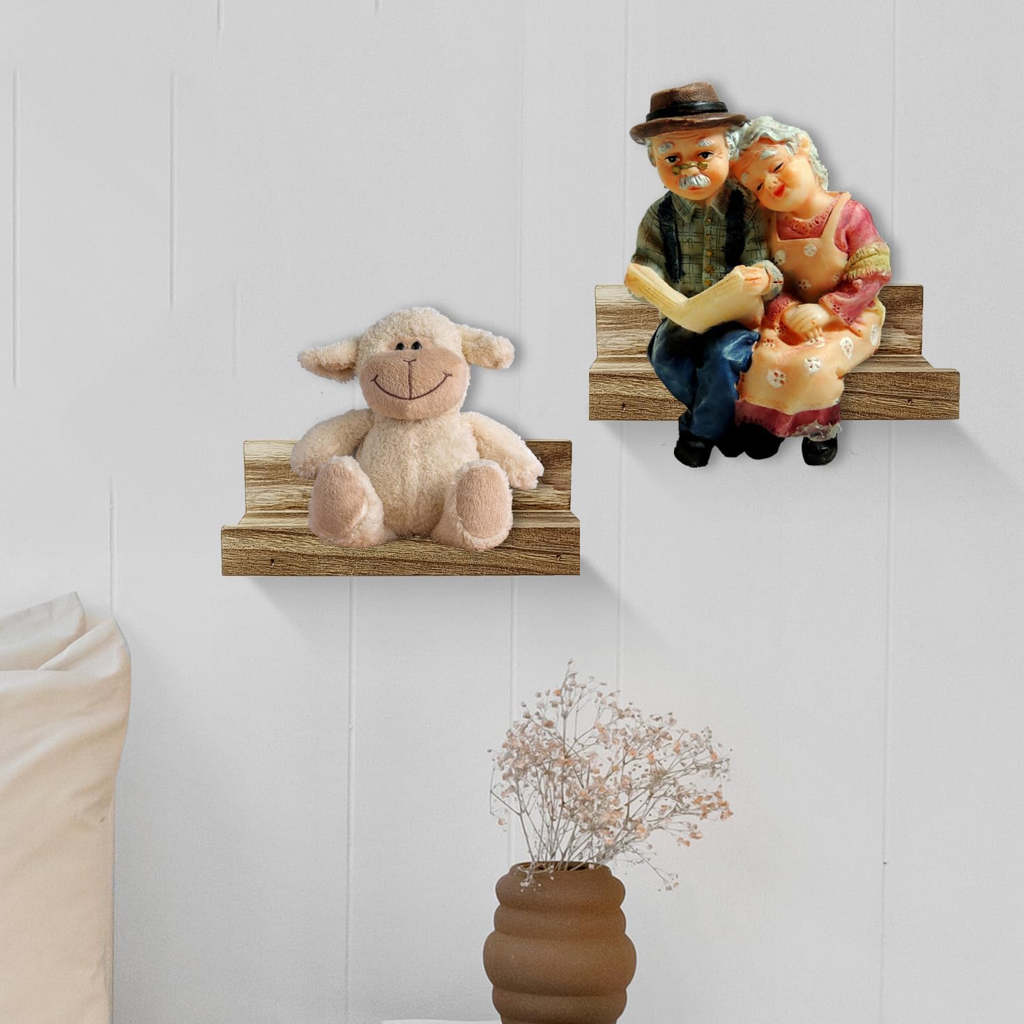 Z Metnal Small Floating Shelves Natural Wood 8x55 Inch 2 Pcs