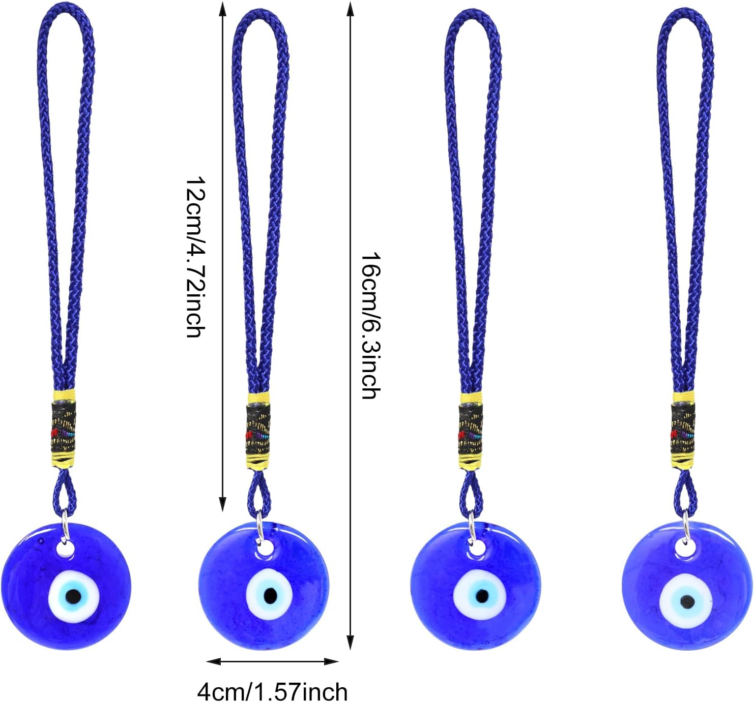 Honbay 4PCS Turkish Blue Evil Eye Glass Pendant Hanging Ornament with Rope