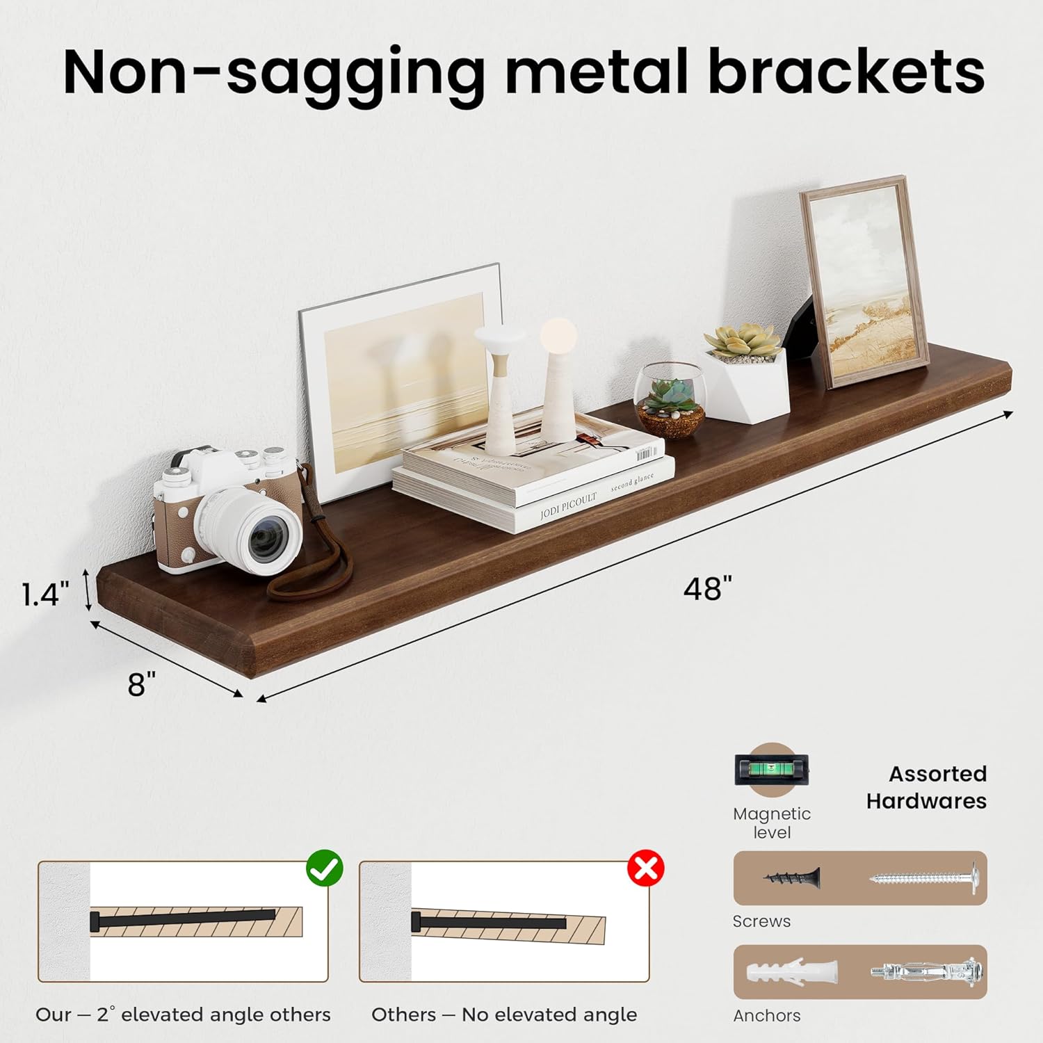 Axeman 48 Inch Walnut Floating Shelves Set of 2