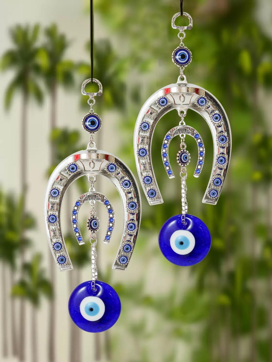 Tied Ribbons Evil Eye Hanging Ornament Set - 2 Pcs 10 Inch Metal