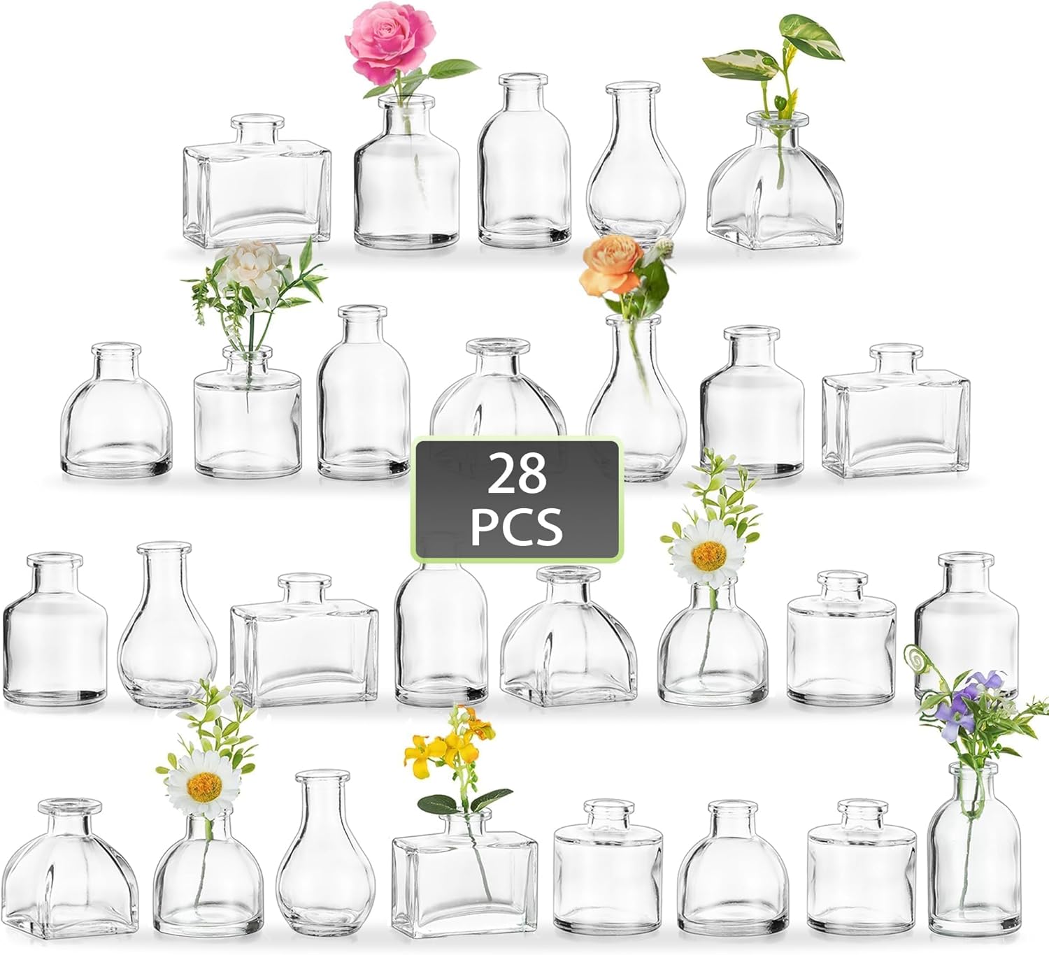 Hewory Mini Bud Vases Set 28pcs for Centerpieces