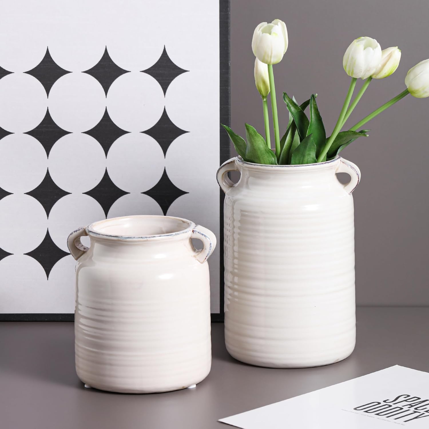 Ceramic Rustic White Flower Vase for Home Decor