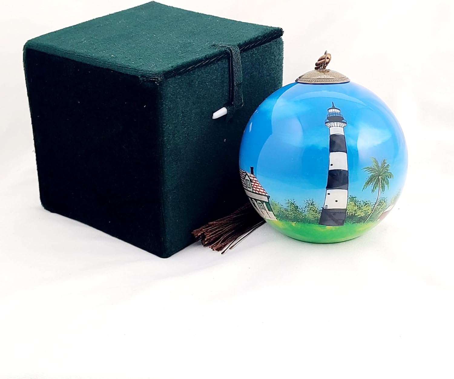 Hand Painted Lighthouse Glass Ornament - Unique Artisan Decor