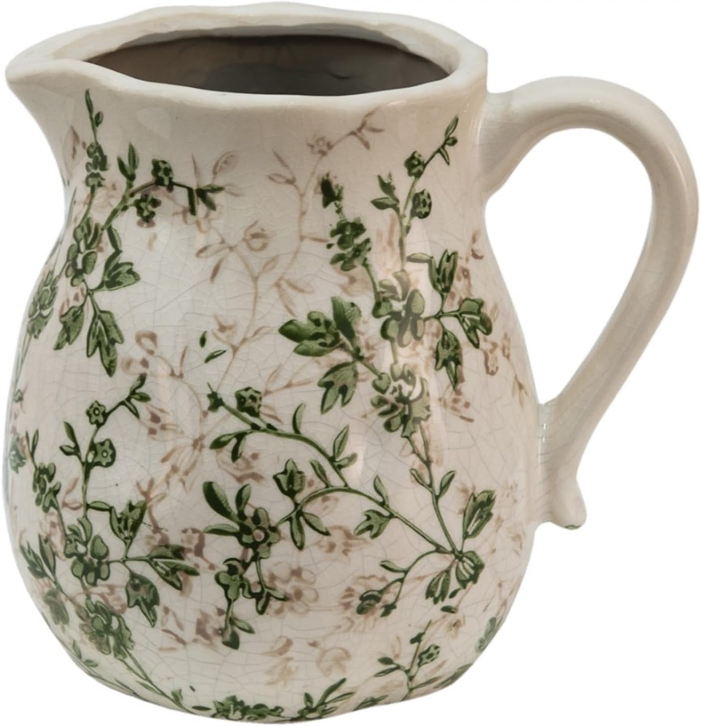 Beige Green Ceramic Vase with Handle for Home Decor