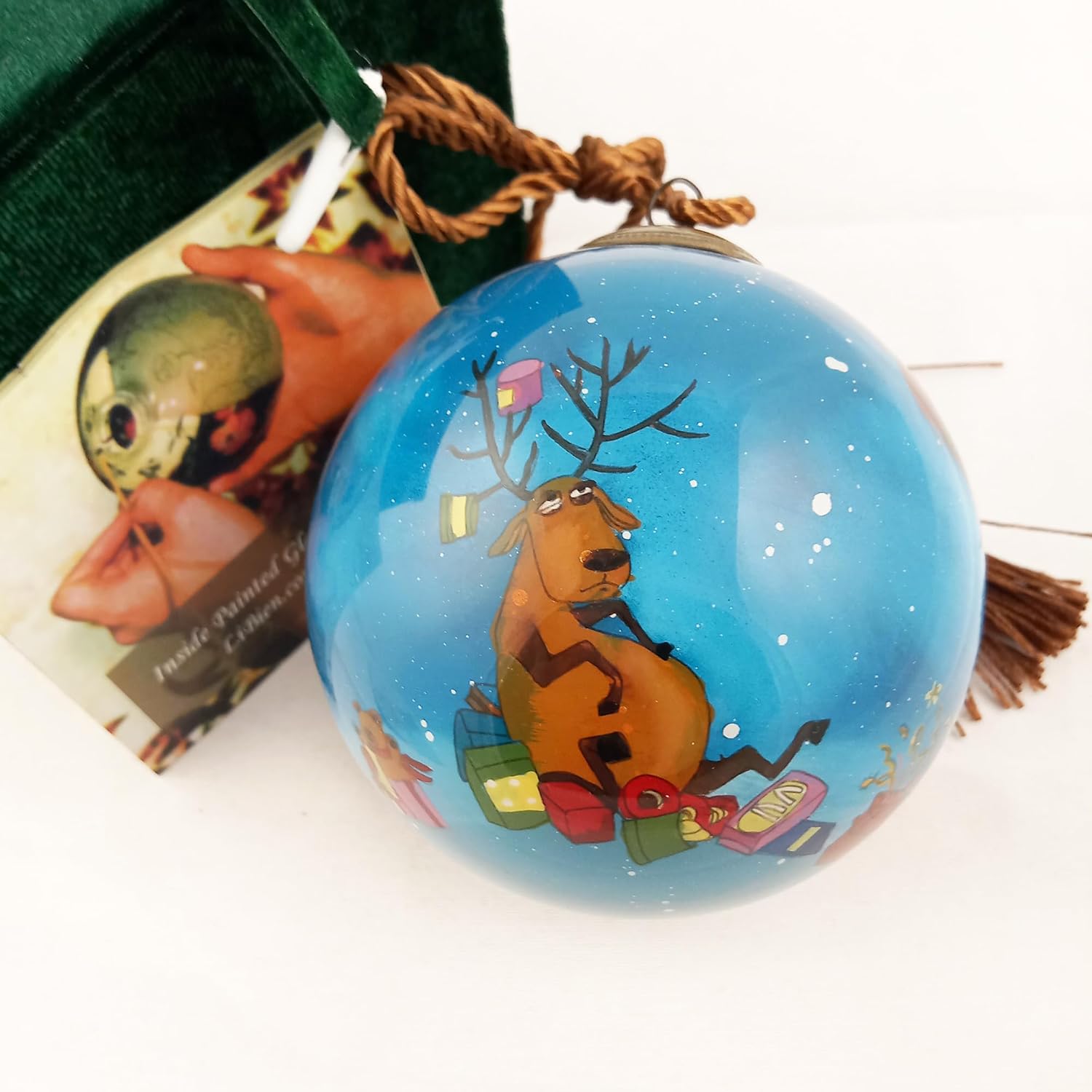 Festival Deer Hand-Painted Glass Ornament - Unique Artisan Gift