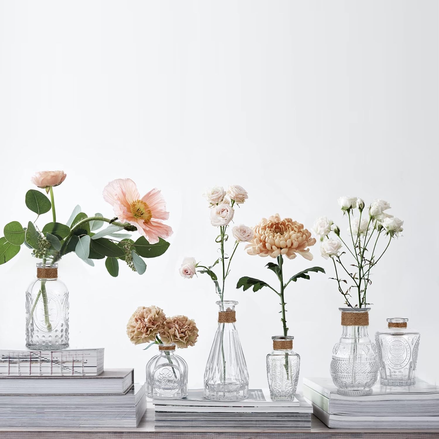 MDLUU Clear Glass Bud Vases with Rope Netting Set of 10