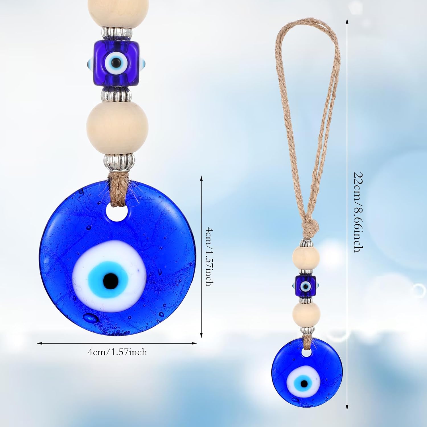 Evil Eye Car Hanging Ornament with Blue Beads