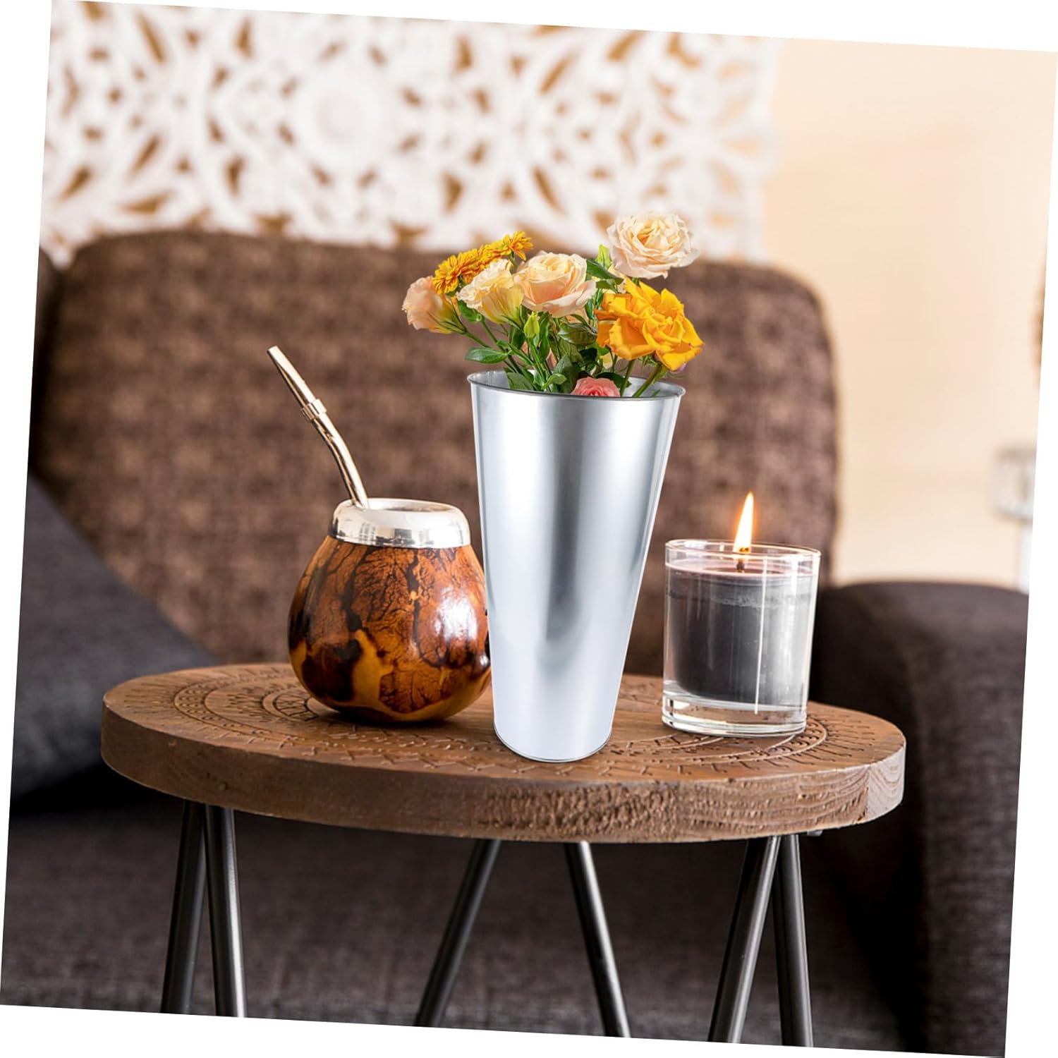 Amosfun Iron Art Flower Bucket Premium Vase for Dried Flowers