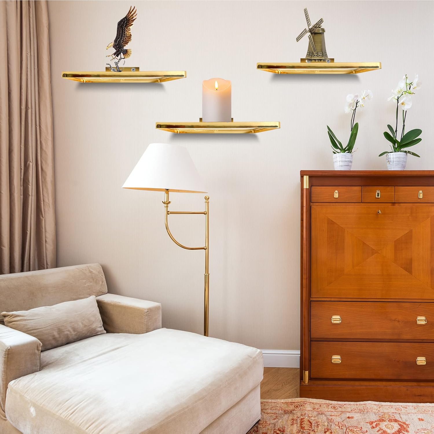 Cityelf Floating Shelves Wall Mounted Gold Set of 3