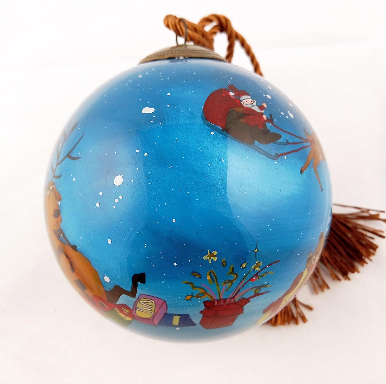 Festival Deer Hand-Painted Glass Ornament - Unique Artisan Gift