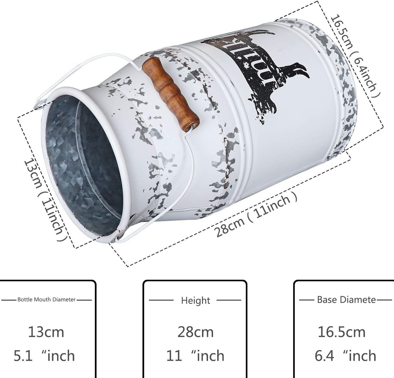 MISIXILE 11 Inch Galvanized Cow Milk Can Vase