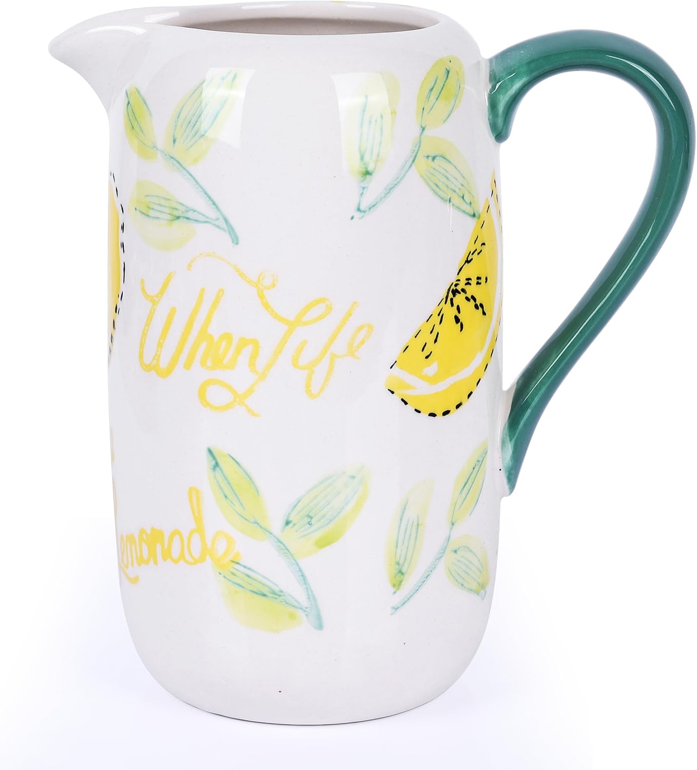 Floral Ceramic Pitcher Vase with Handle