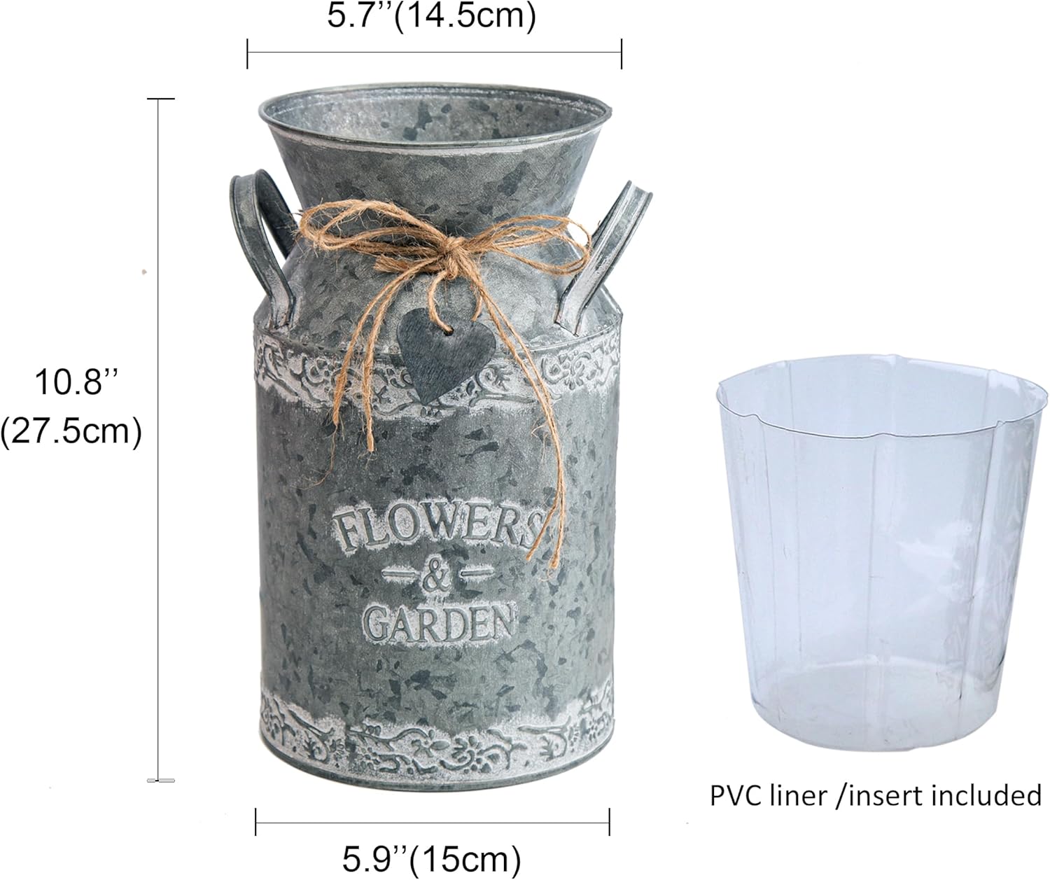 TIMRIS Vintage Galvanized Metal Milk Can Vase