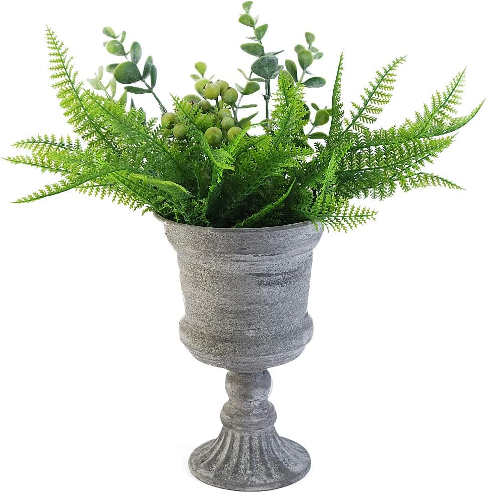 Creative Classic Urn Planter Rustic Metal Pedestal Flower Vase Grey