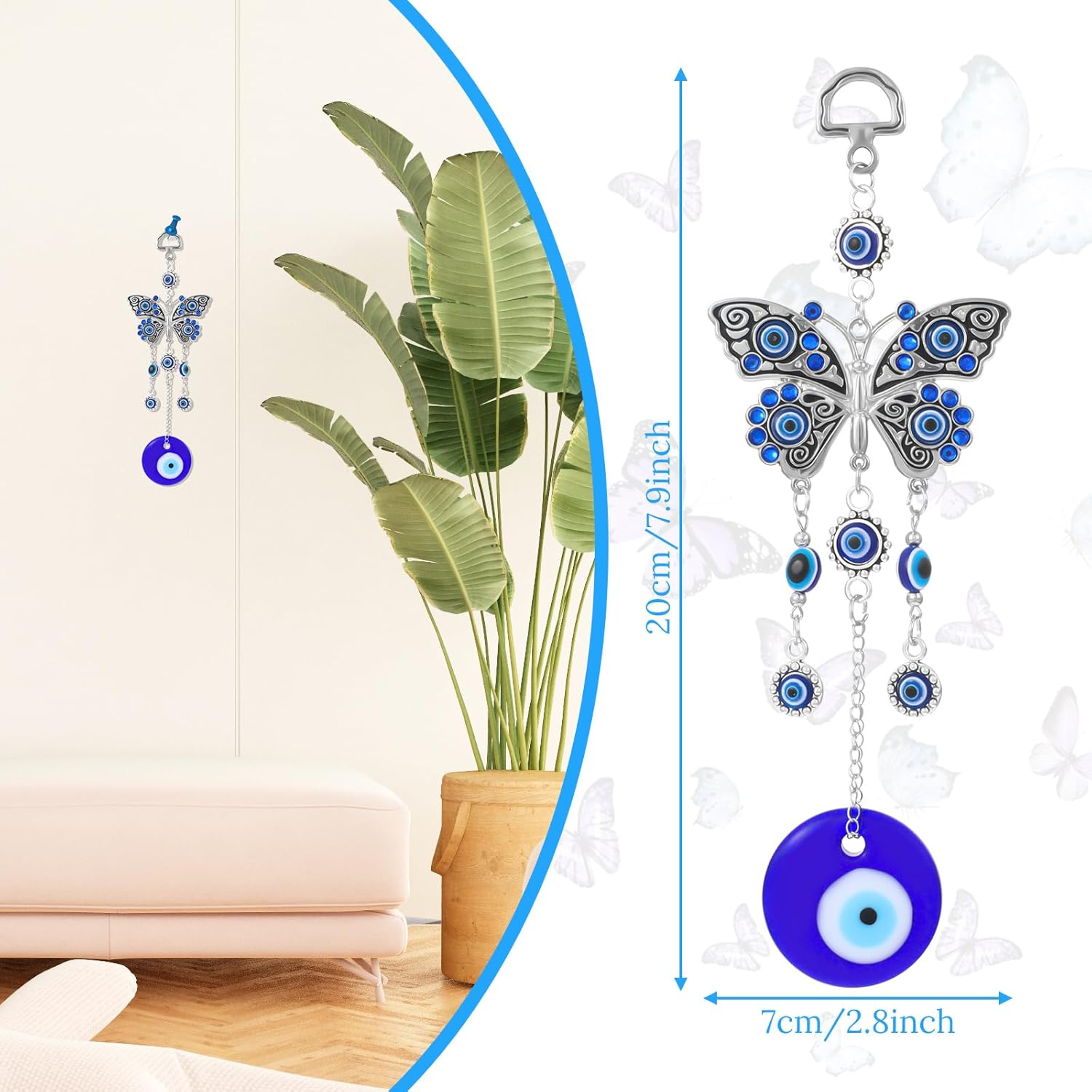 Turkish Blue Evil Eye Butterfly Hanging Decor