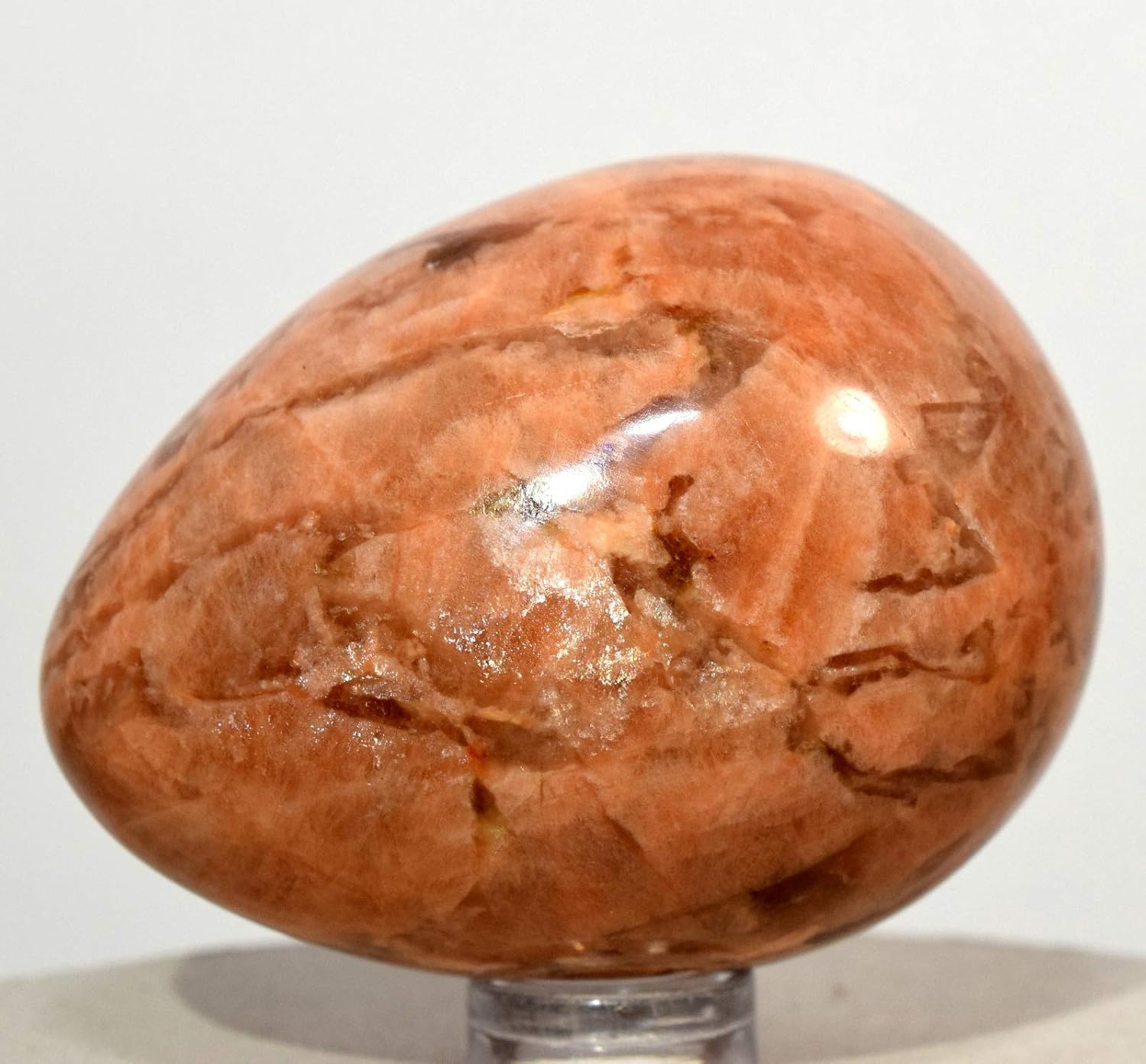 HQRP 23 Inch Sparkling Peach Orange Moonstone Egg with Smoky Quartz Stand
