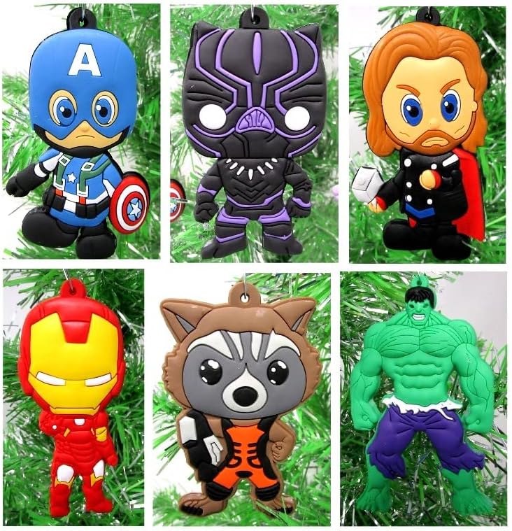 Super Hero 6 Piece Ornament Set with Iconic Characters