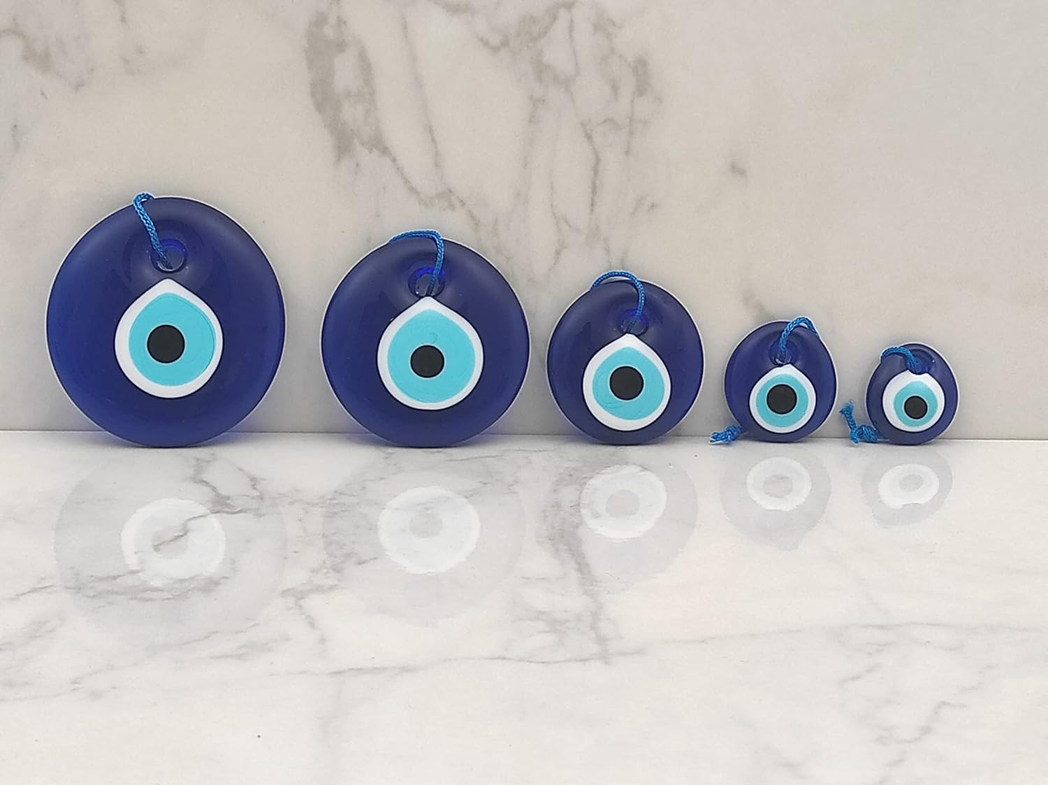 Blue Evil Eye Hanging Ornament Set of 5 - Turkish Glass Nazar Charm