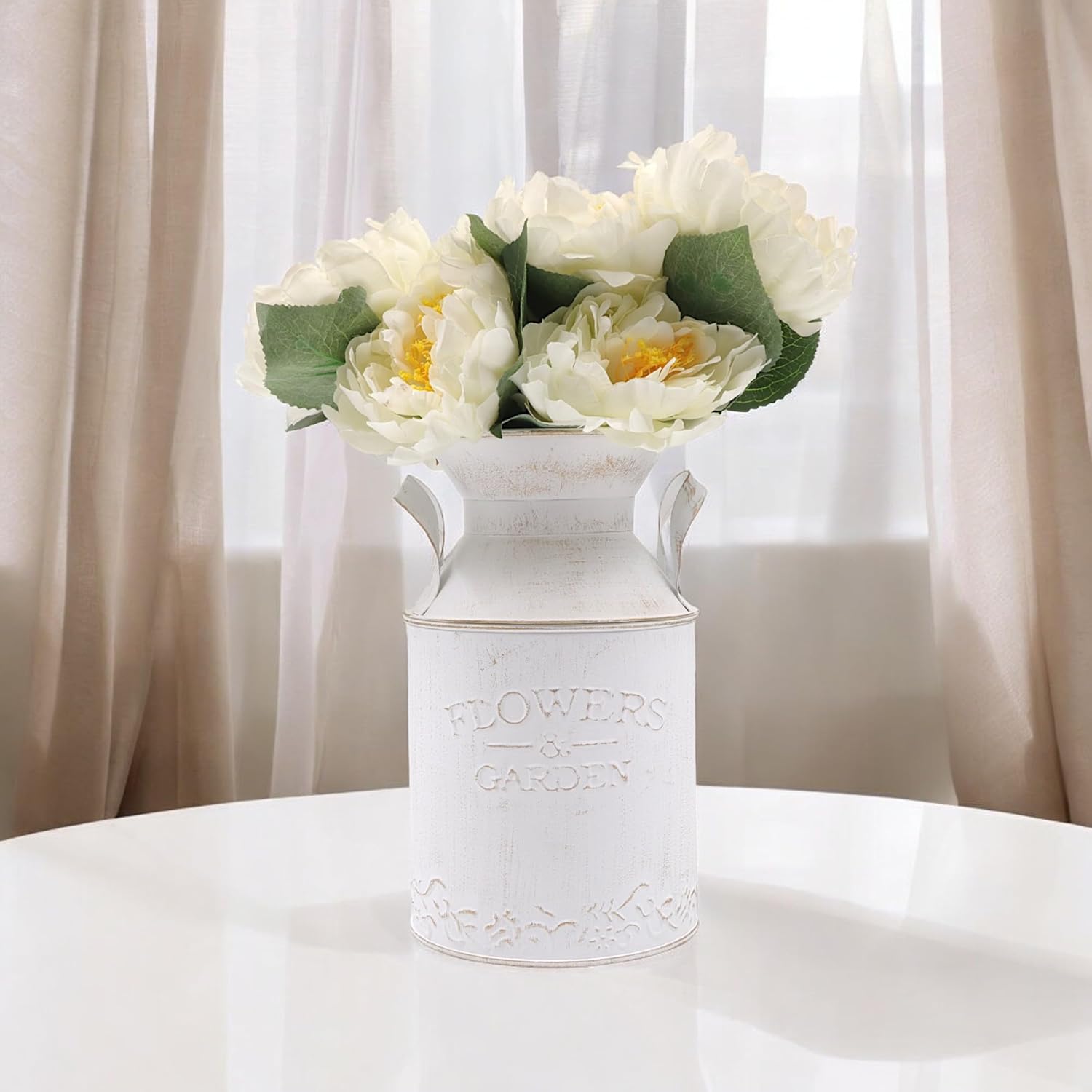 Hosley 10 Inch High Metal White Milk Can