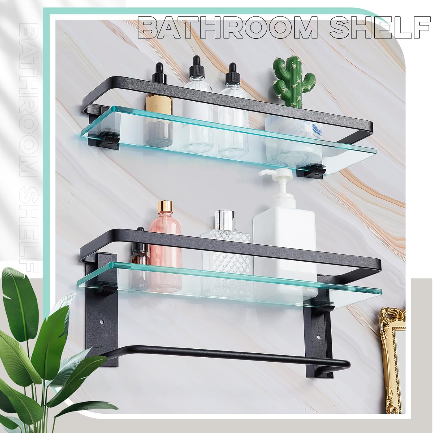 Suzile 2 Pack Floating Bathroom Shelves with Towel Bar