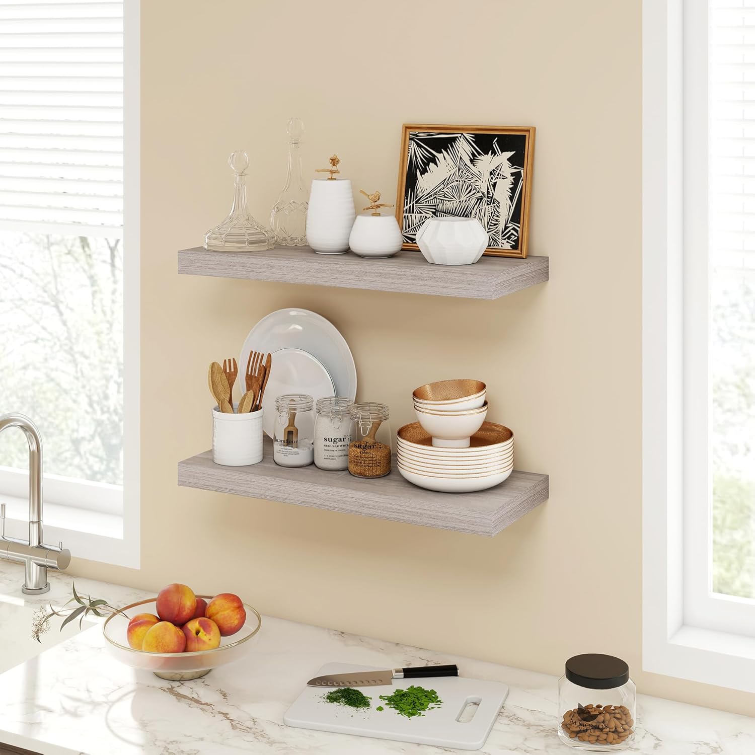 24 Inch Floating Shelves Set of 2 Gray Rustic Design