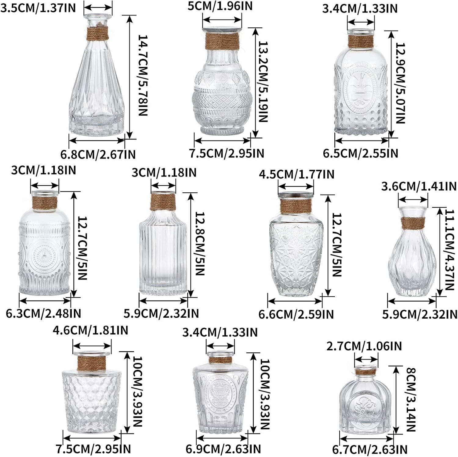 MDLUU Clear Glass Bud Vases with Rope Netting Set of 10