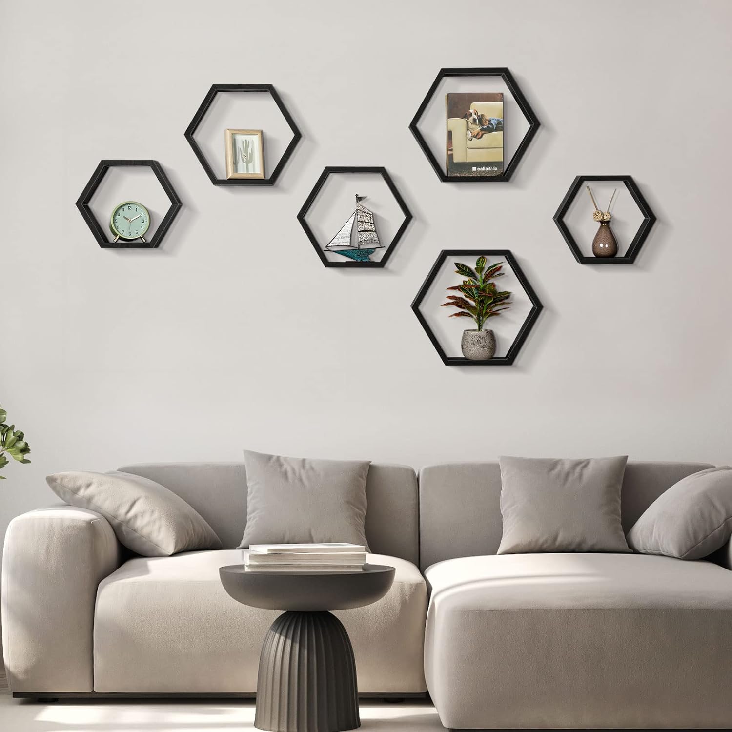 CADUKE Hexagonal Floating Shelves Set of 6 Black