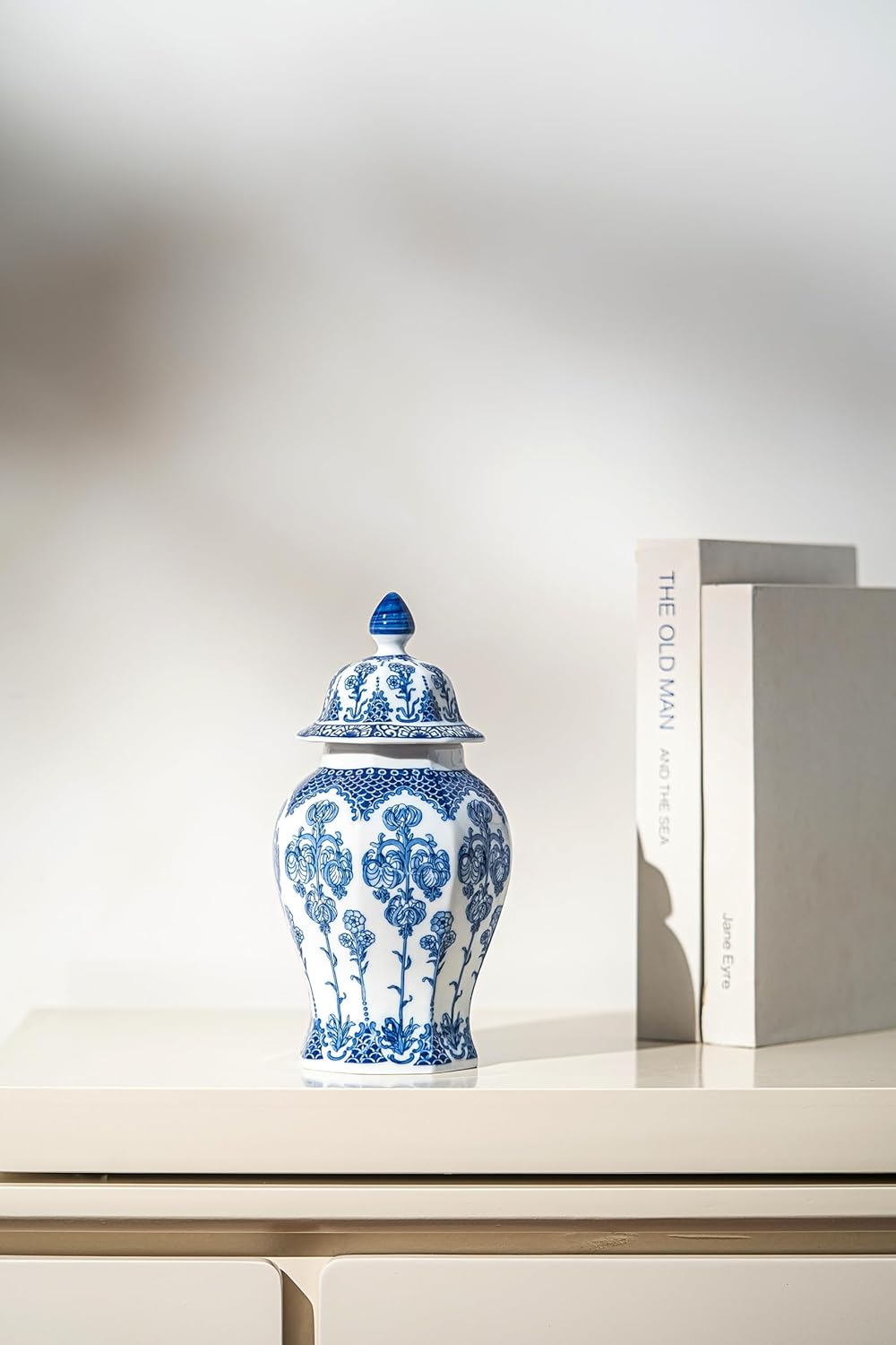 Blue and White Ginger Jar 15 Inch Ceramic Vase