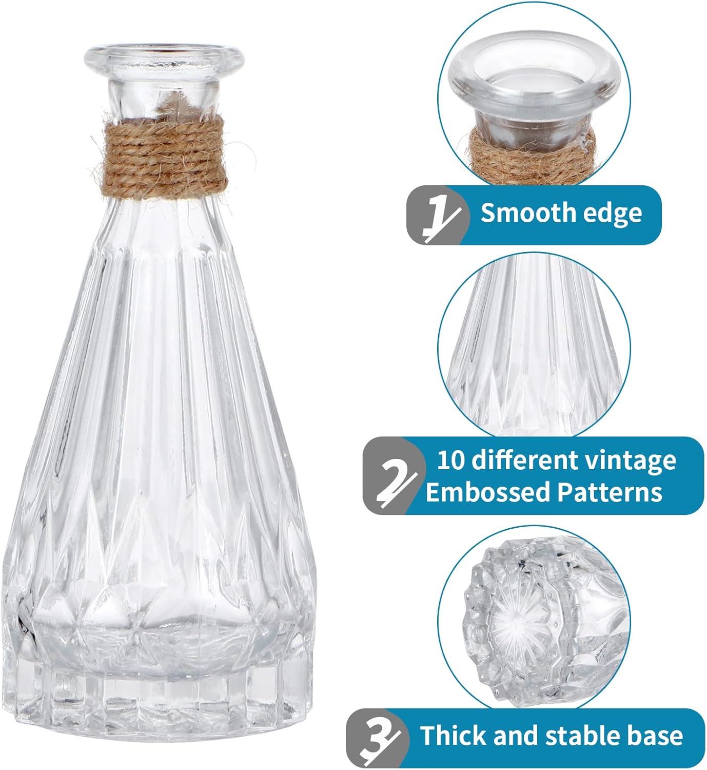 MDLUU Clear Glass Bud Vases with Rope Netting Set of 10