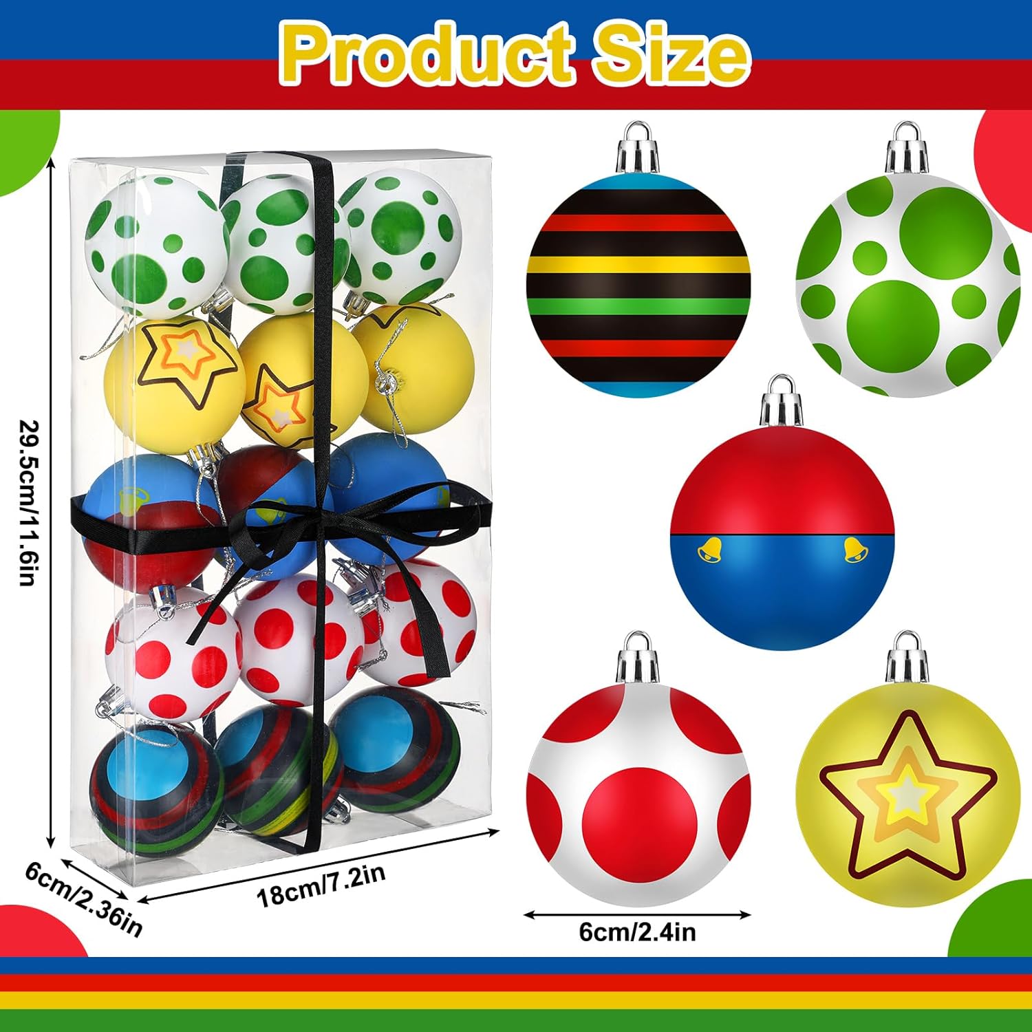 15 Pcs Glittering Christmas Balls Ornament Set