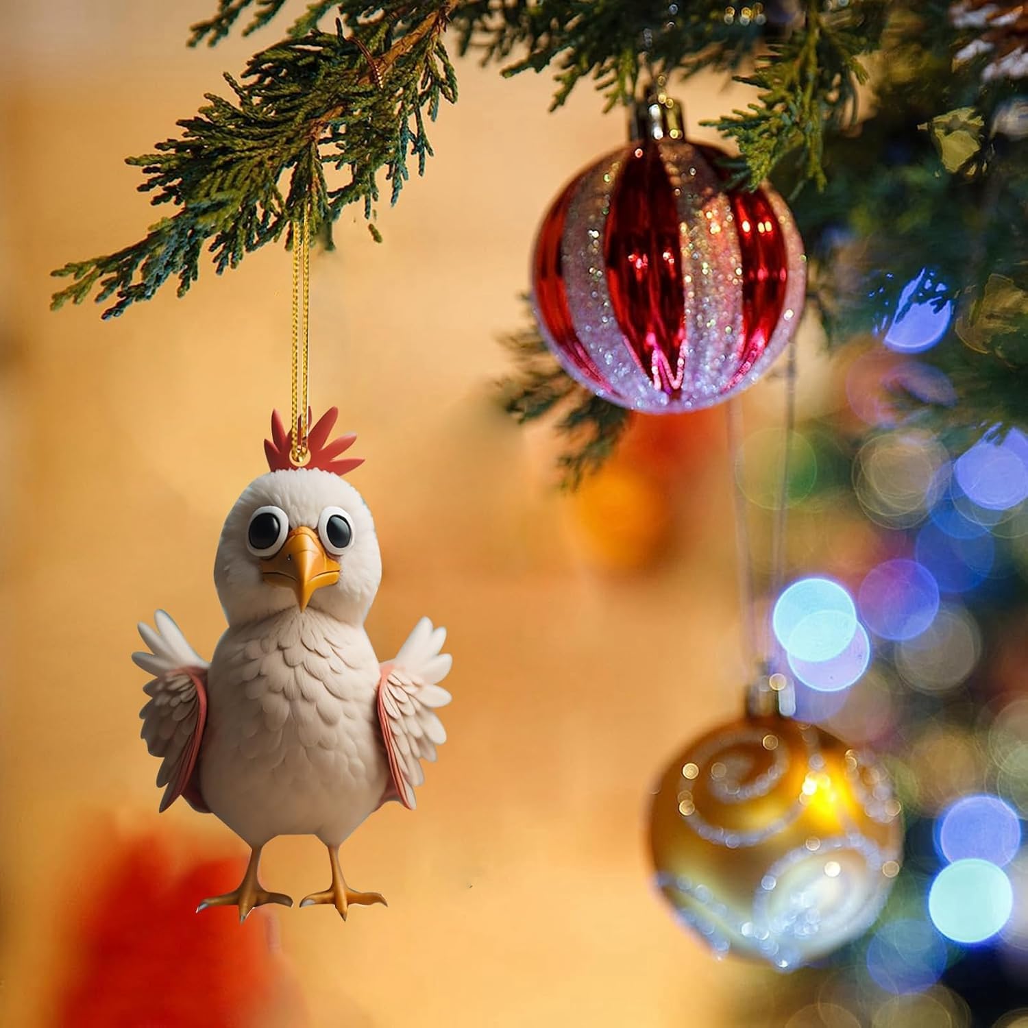 6pcs Cute Cartoon Rooster Christmas Decorations