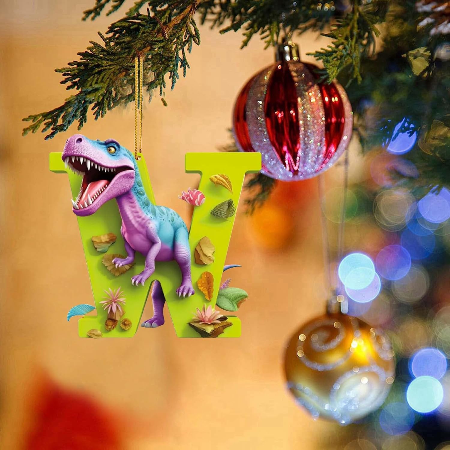 Christmas Dinosaur Acrylic Ornament Letters Decorative Hanging for Tree