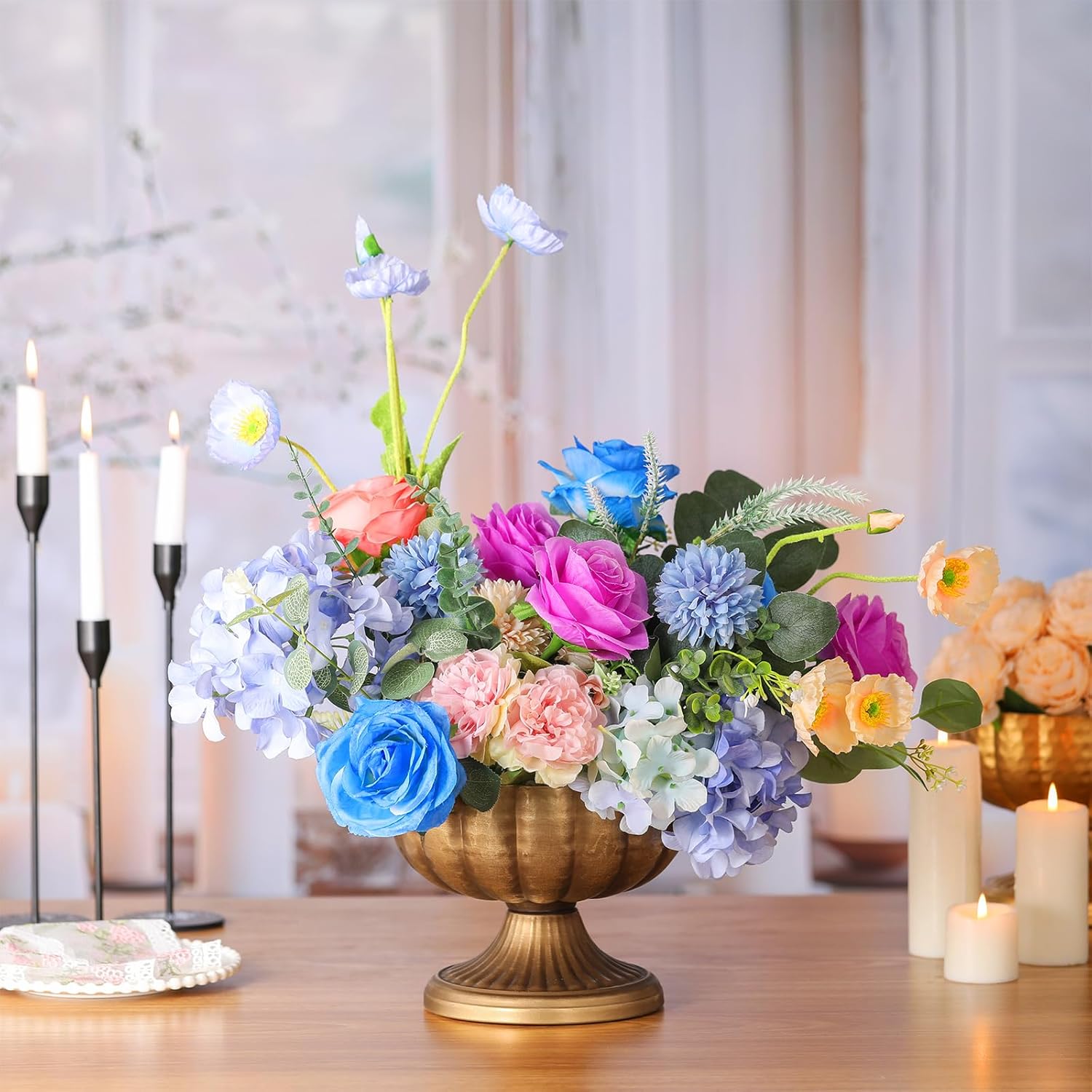 2 Pcs Distressed Gold Compote Vases for Centerpieces