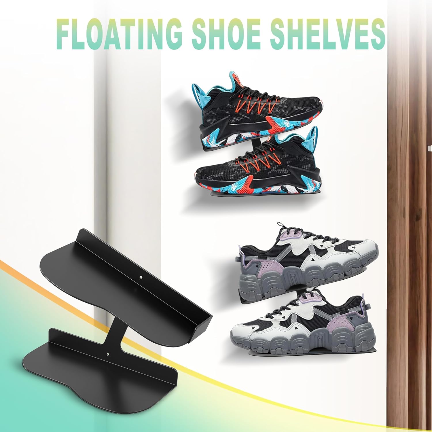 Floating Shoe Shelf Wall Mount Black H-Shape Design