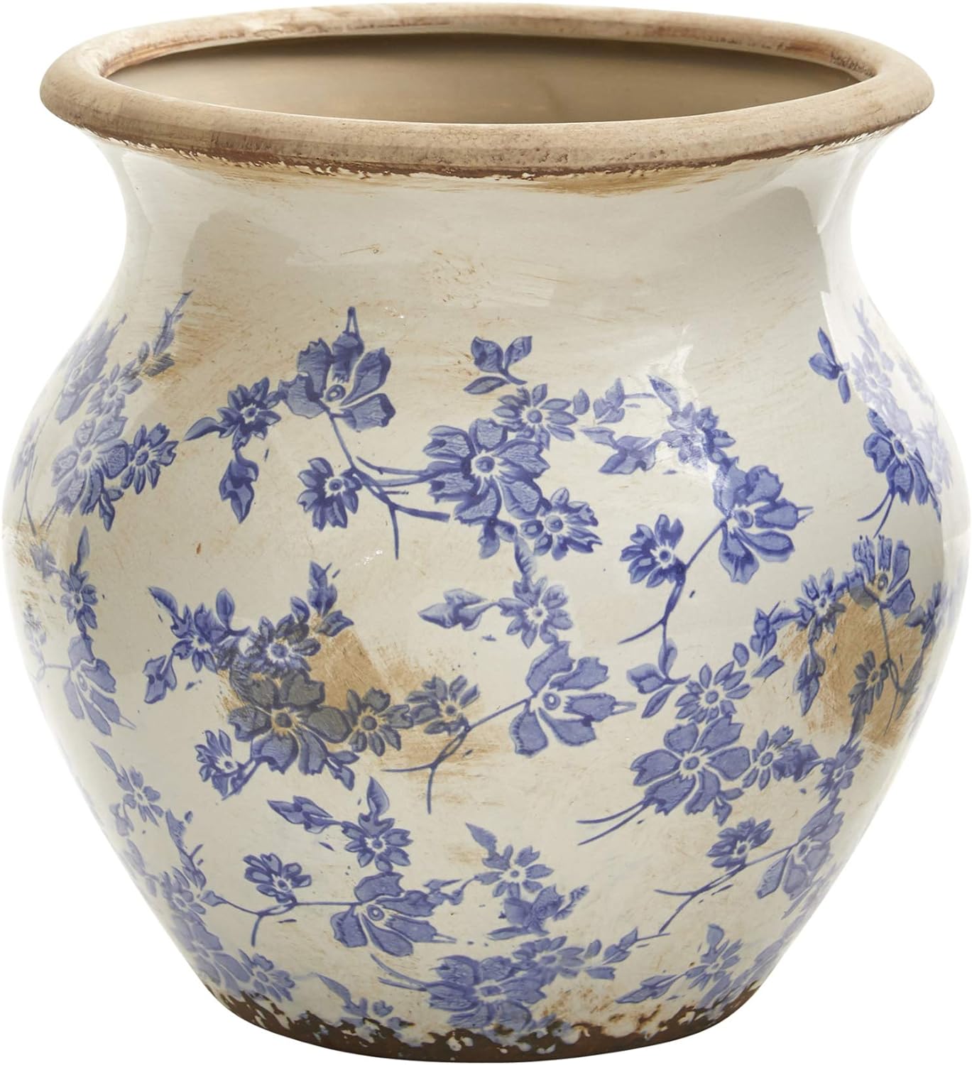 Nearly Natural 105in Tuscan Ceramic Blue Scroll Urn Vase