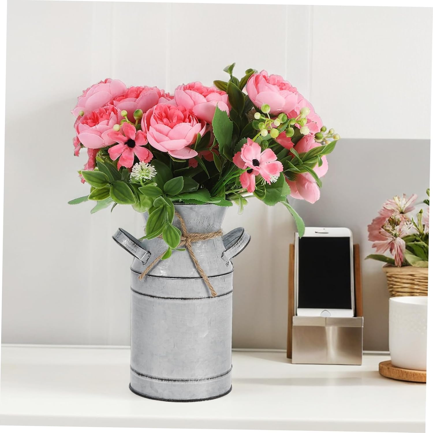 Rustic Metal Jug Vase for Flowers and Decor