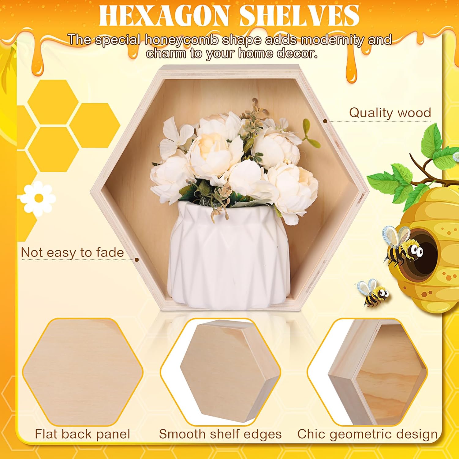 Pinkunn 45 Pcs Honeycomb Wall Shelf Set
